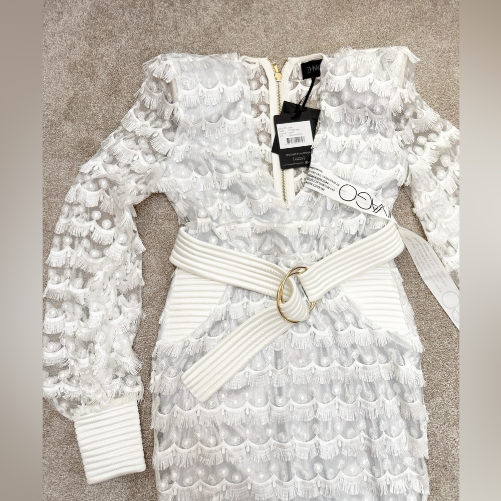 Zhivago - It’s Over Midi Dress White Tassel Fringe Belted Dress - US 6 - NWT - Picture 5 of 16
